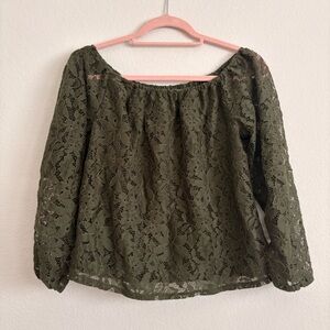 Green Hollister Off the Shoulder Lace Blouse/Long Sleeve Shirt size small